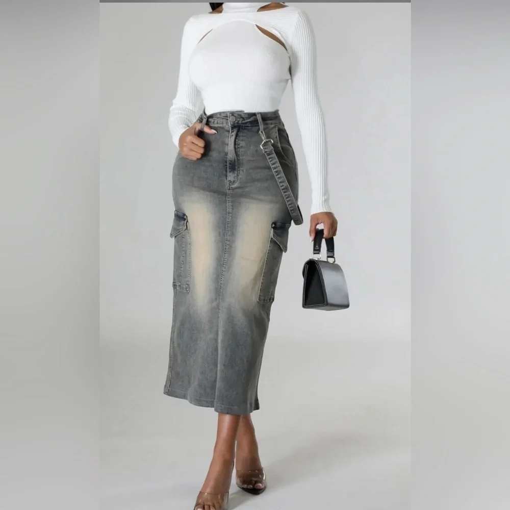 Gray Denim Skirt